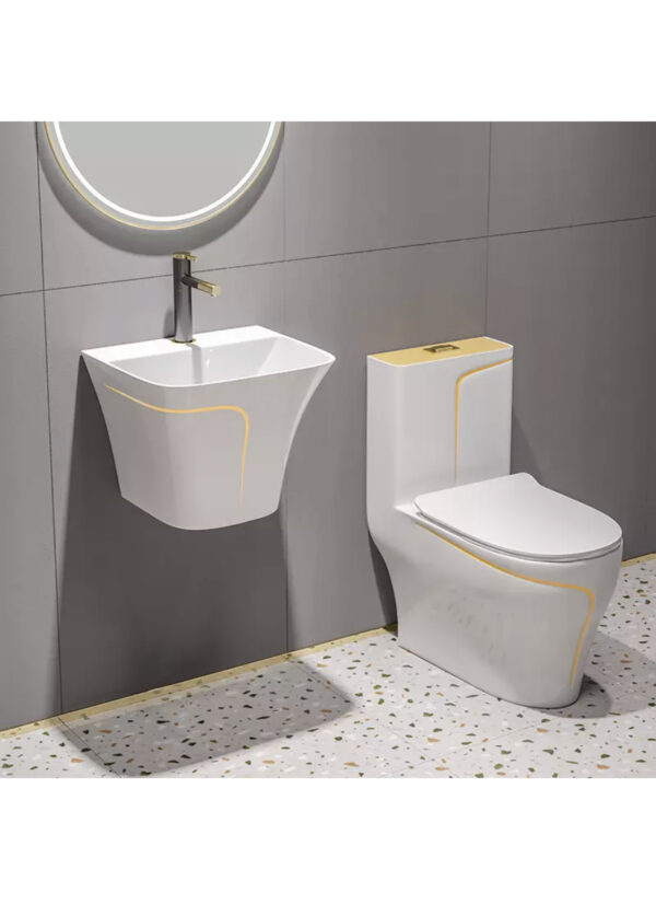 Gold and White Luxury WC with Matching Wall-Hung Basin