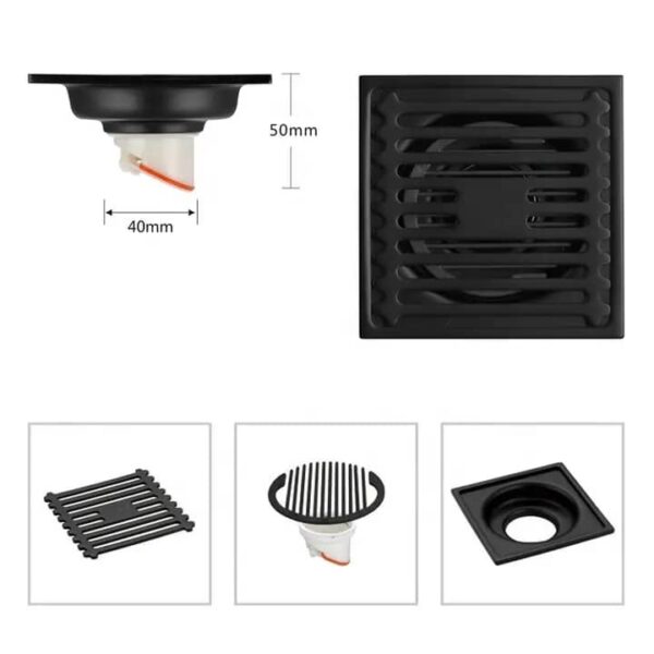 10x10cm Matte Black Linear Floor Drain - Image 3