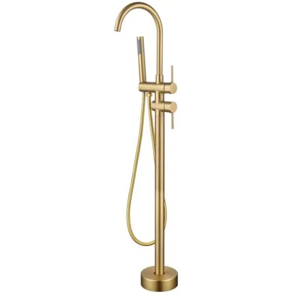 Round Golden Floor-Mount Freestanding Bath Mixer - Image 2