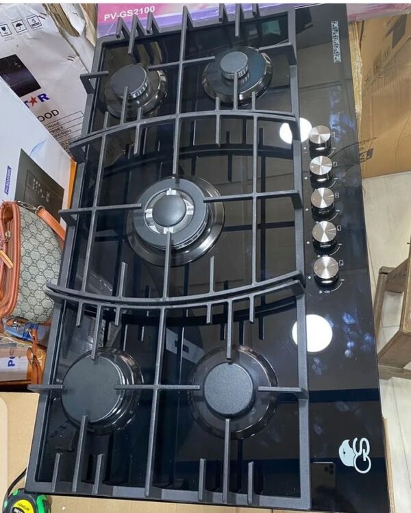 Built in 5 burner gas hob ( all gas) with auto ignition 8mm tempered glass thickness