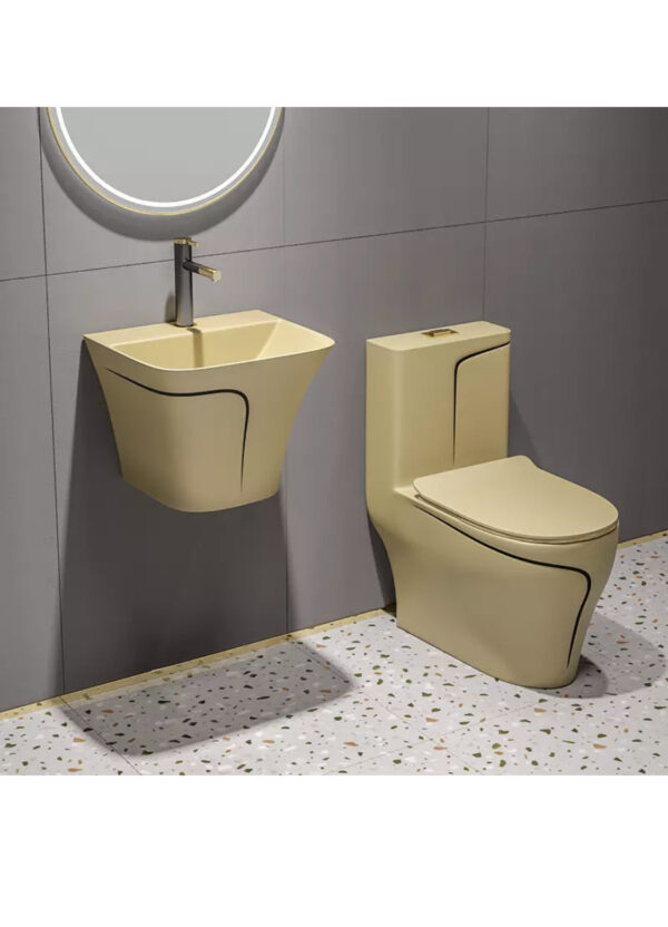 Matte Black and Gold Luxury Wall-Mounted WC