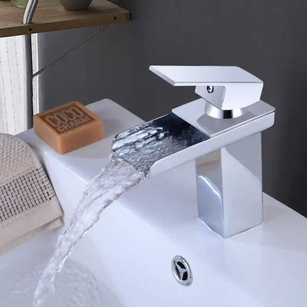 Polished Chrome Half-Cut Waterfall Basin Mixer