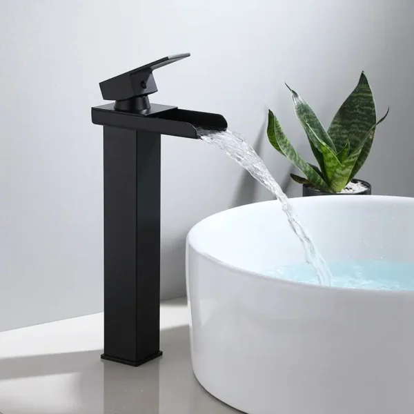 Extended Black Half-Cut Waterfall Basin Mixer