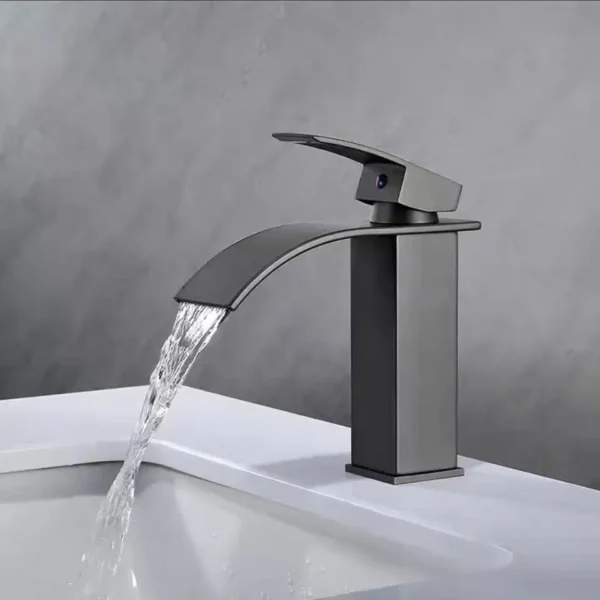 Matte Black Flat Spout Waterfall Basin Mixer