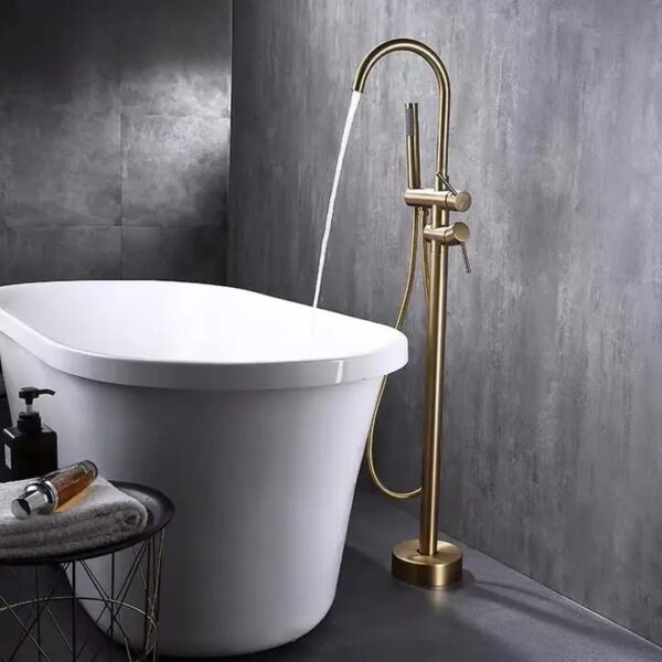 Round Golden Floor-Mount Freestanding Bath Mixer