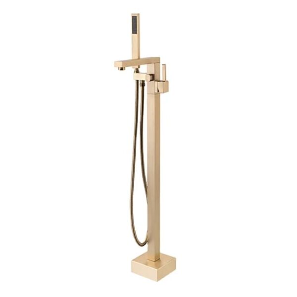 Square Golden Floor-Mount Freestanding Bath Mixer